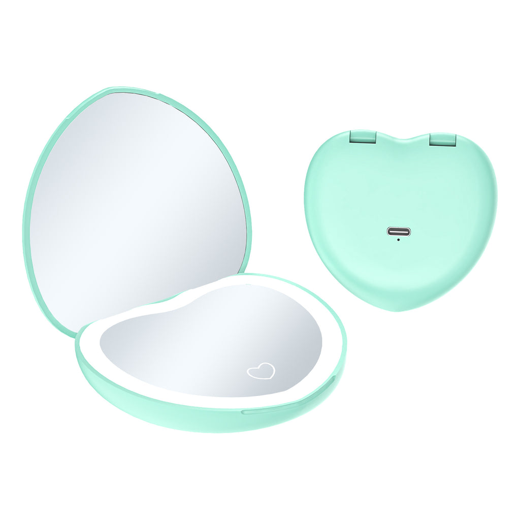 Heart-shaped LED Makeup Mirror with Light, Three Colors, Portable and Convenient