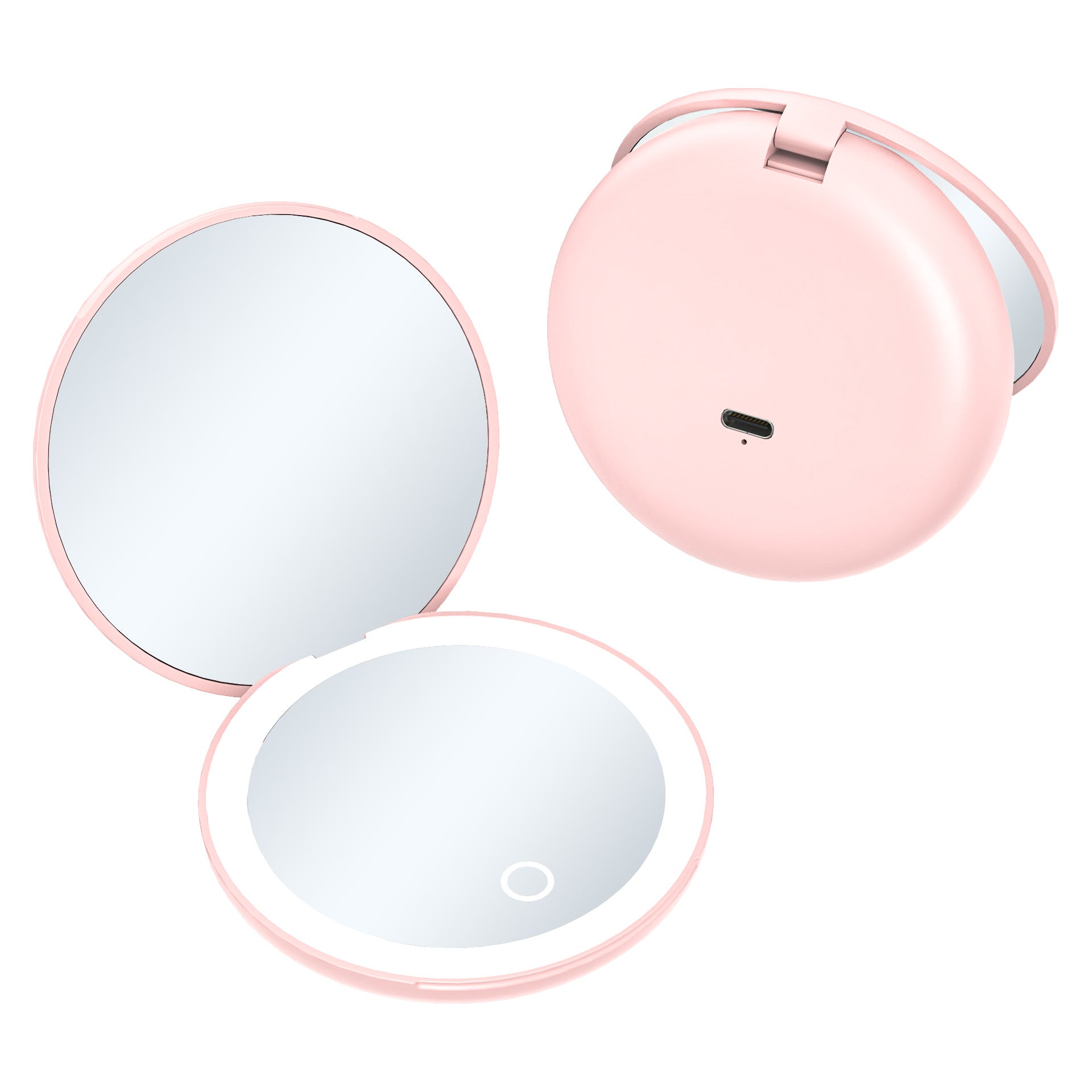led Cosmetic Mirror Three-Color Luminous Round Portable Folding With Magnetic Suction Rechargeable Gift Small Mirror