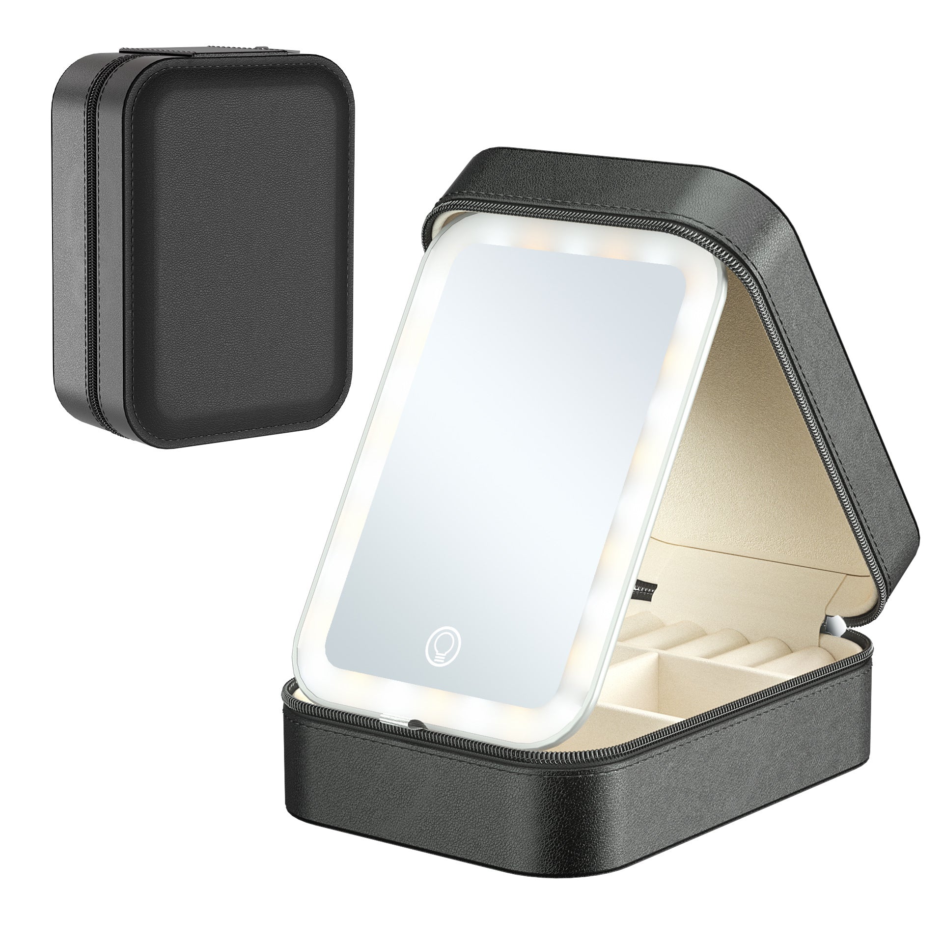 Mini LED Makeup Mirror Bag Charging Three-Color Luminous Jewelry Storage Box