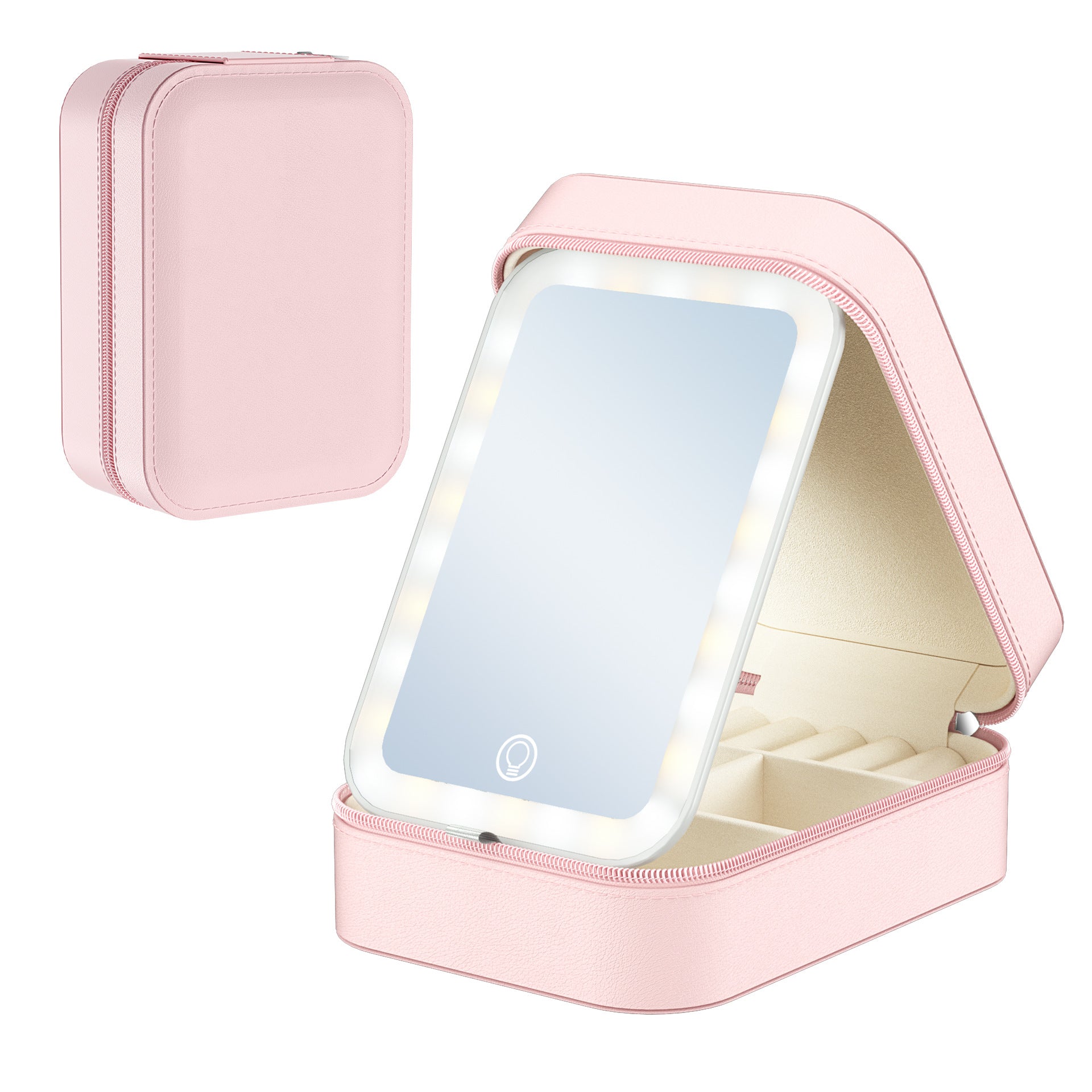 Mini LED Makeup Mirror Bag Charging Three-Color Luminous Jewelry Storage Box