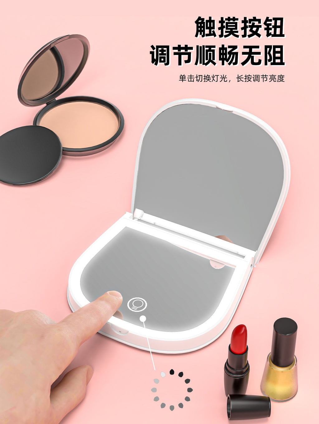 Led Makeup Mirror with Light 2x Magnifying Portable Portable Folding Gift Small Mirror