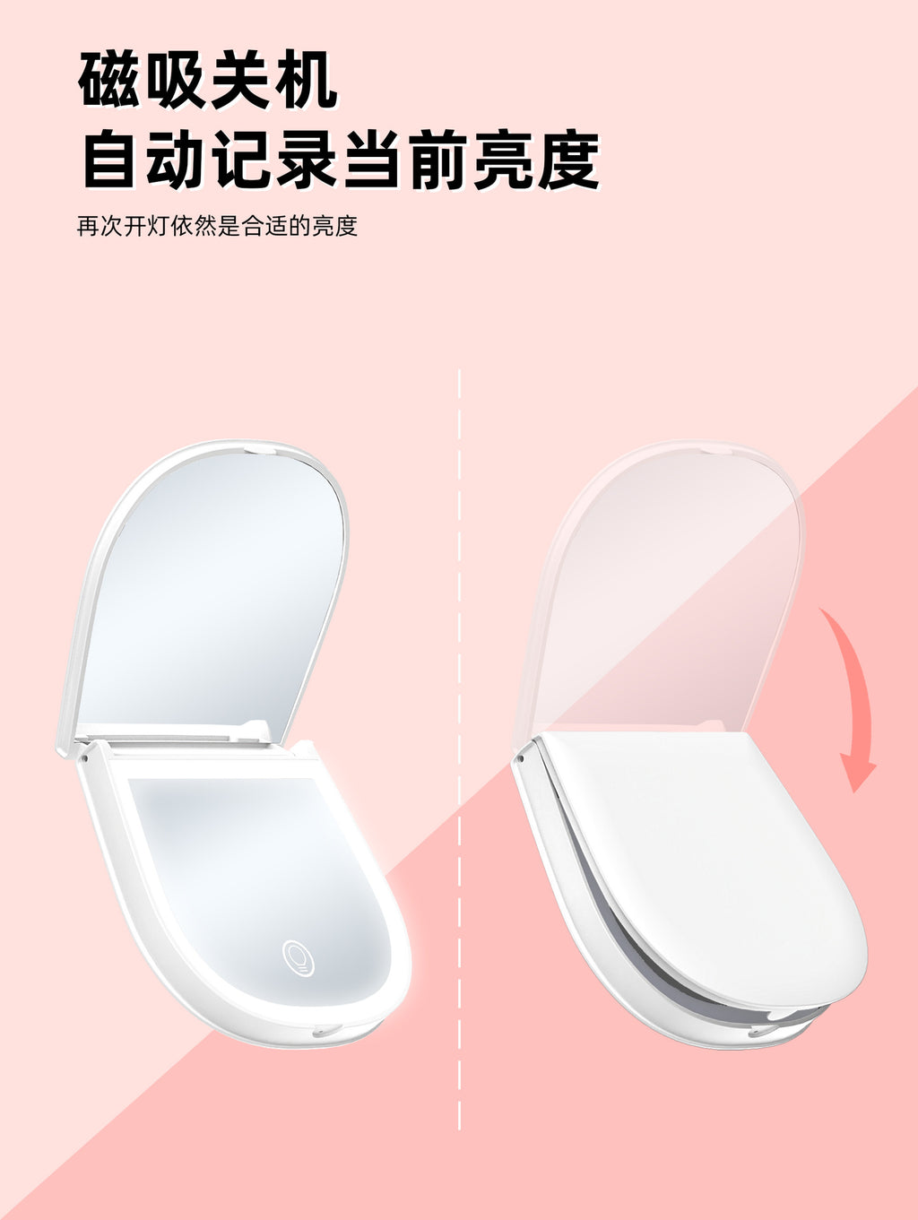 Led Makeup Mirror with Light 2x Magnifying Portable Portable Folding Gift Small Mirror