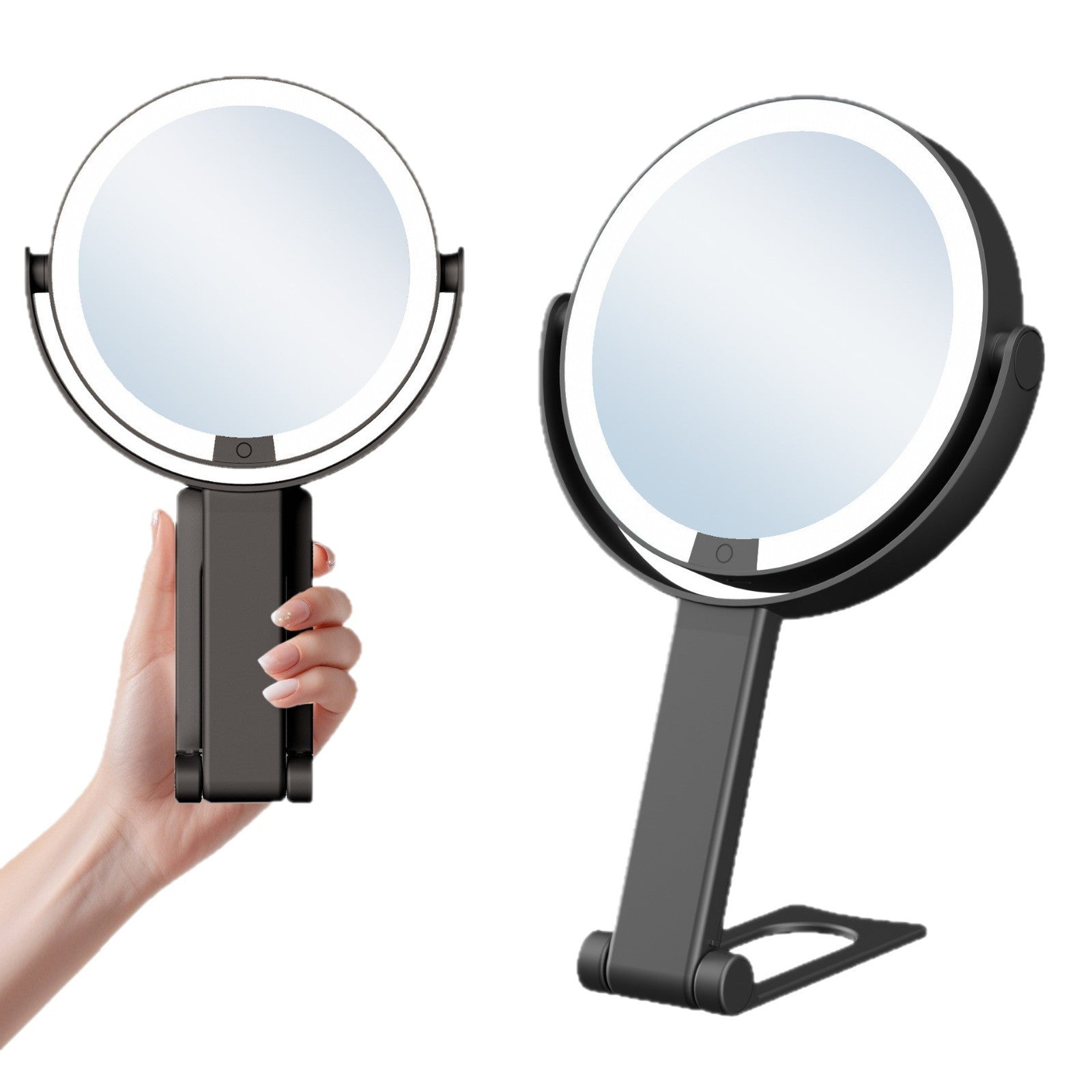 Handheld Double-Sided LED Makeup Mirror with Light 10x Magnifying Mirror