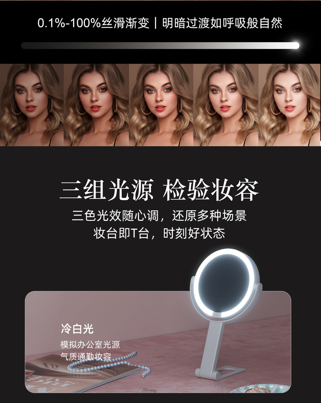 Handheld Double-Sided LED Makeup Mirror with Light 10x Magnifying Mirror