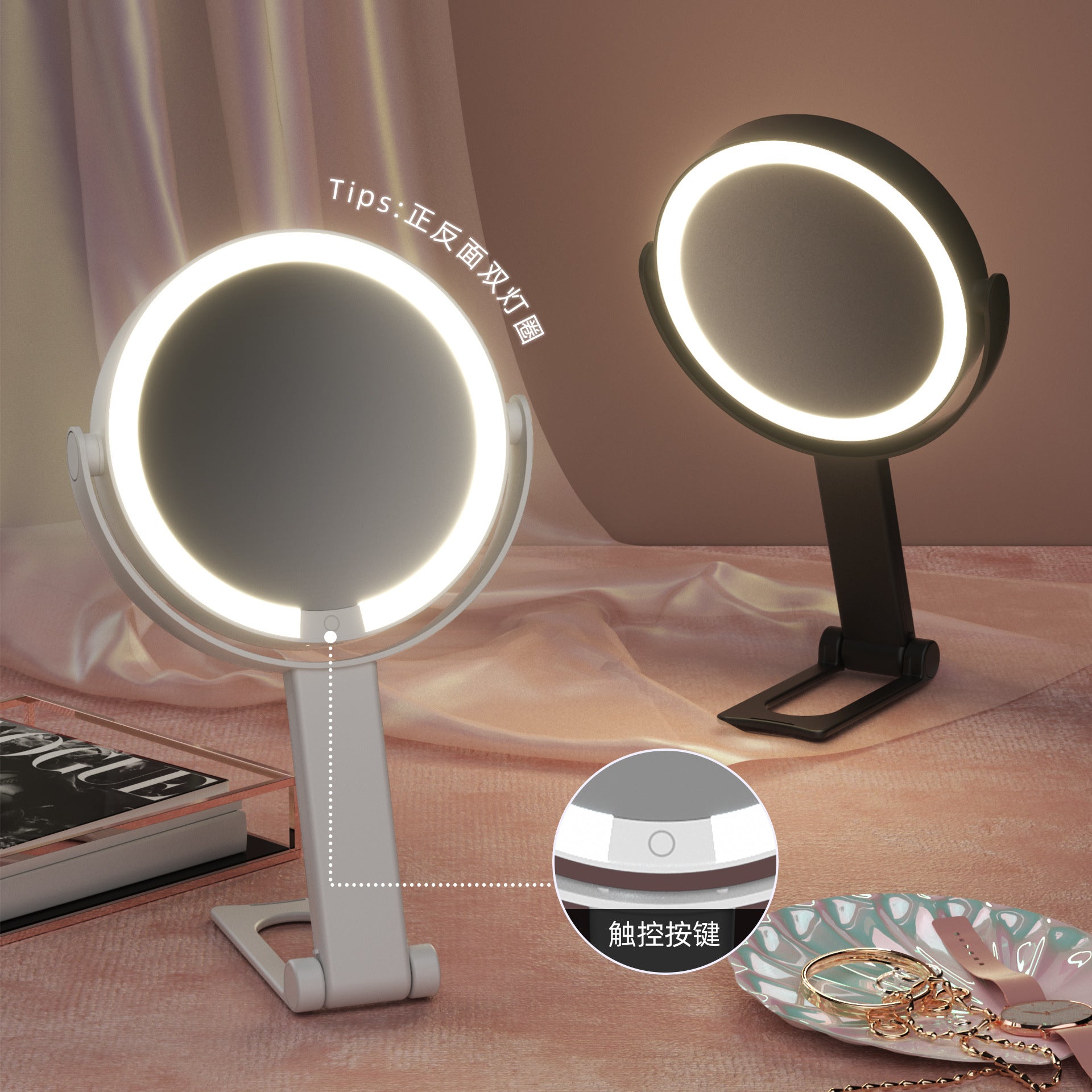 Handheld Double-Sided LED Makeup Mirror with Light 10x Magnifying Mirror