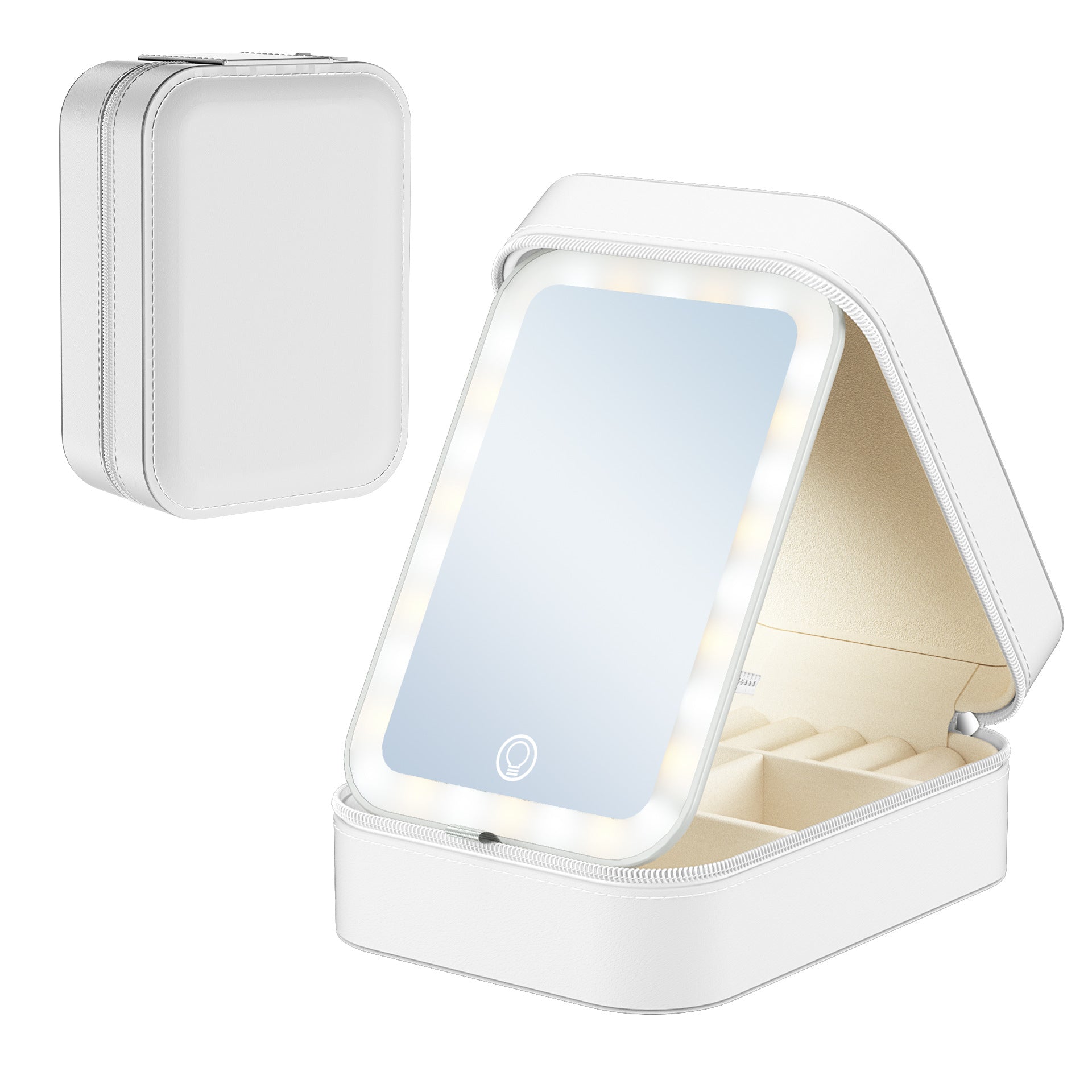 Mini LED Makeup Mirror Bag Charging Three-Color Luminous Jewelry Storage Box