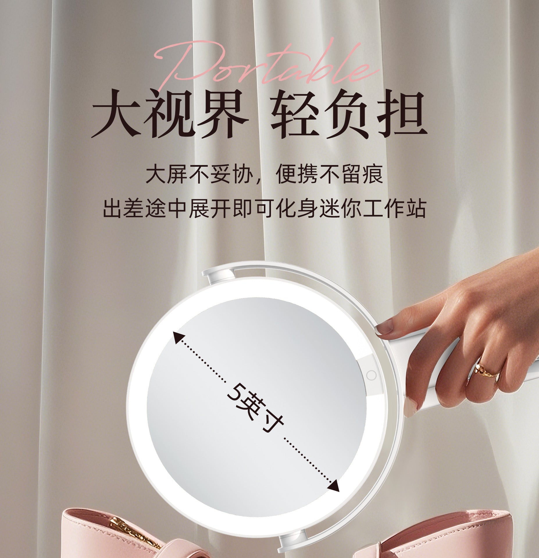 Handheld Double-Sided LED Makeup Mirror with Light 10x Magnifying Mirror