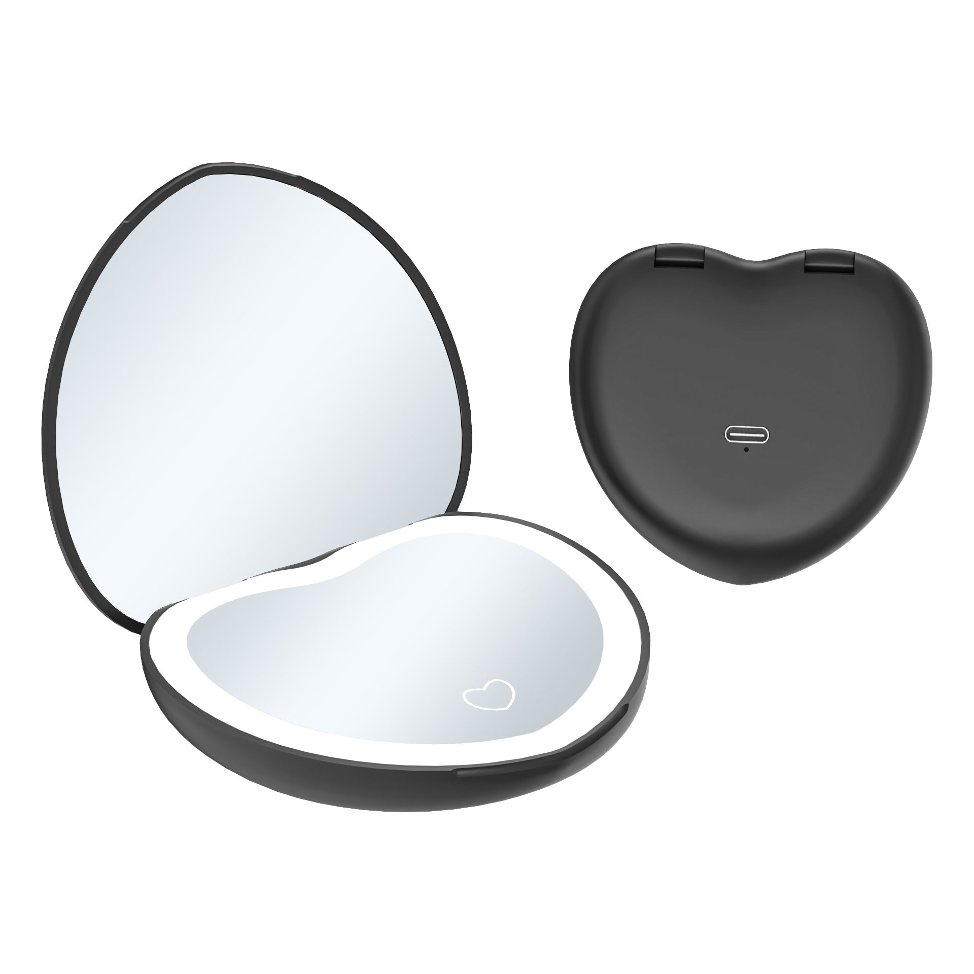 Heart-shaped LED Makeup Mirror with Light, Three Colors, Portable and Convenient