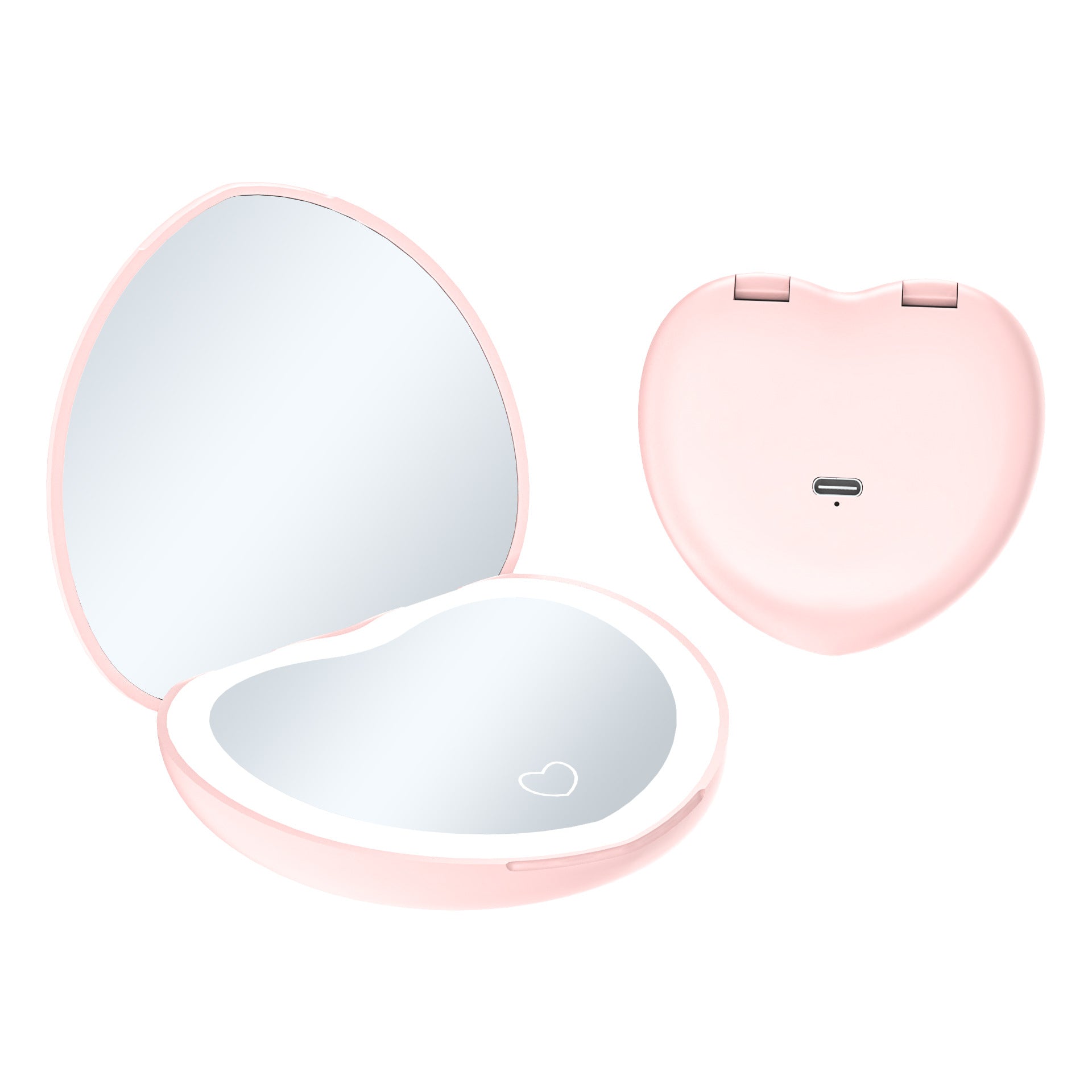 Heart-shaped LED Makeup Mirror with Light, Three Colors, Portable and Convenient