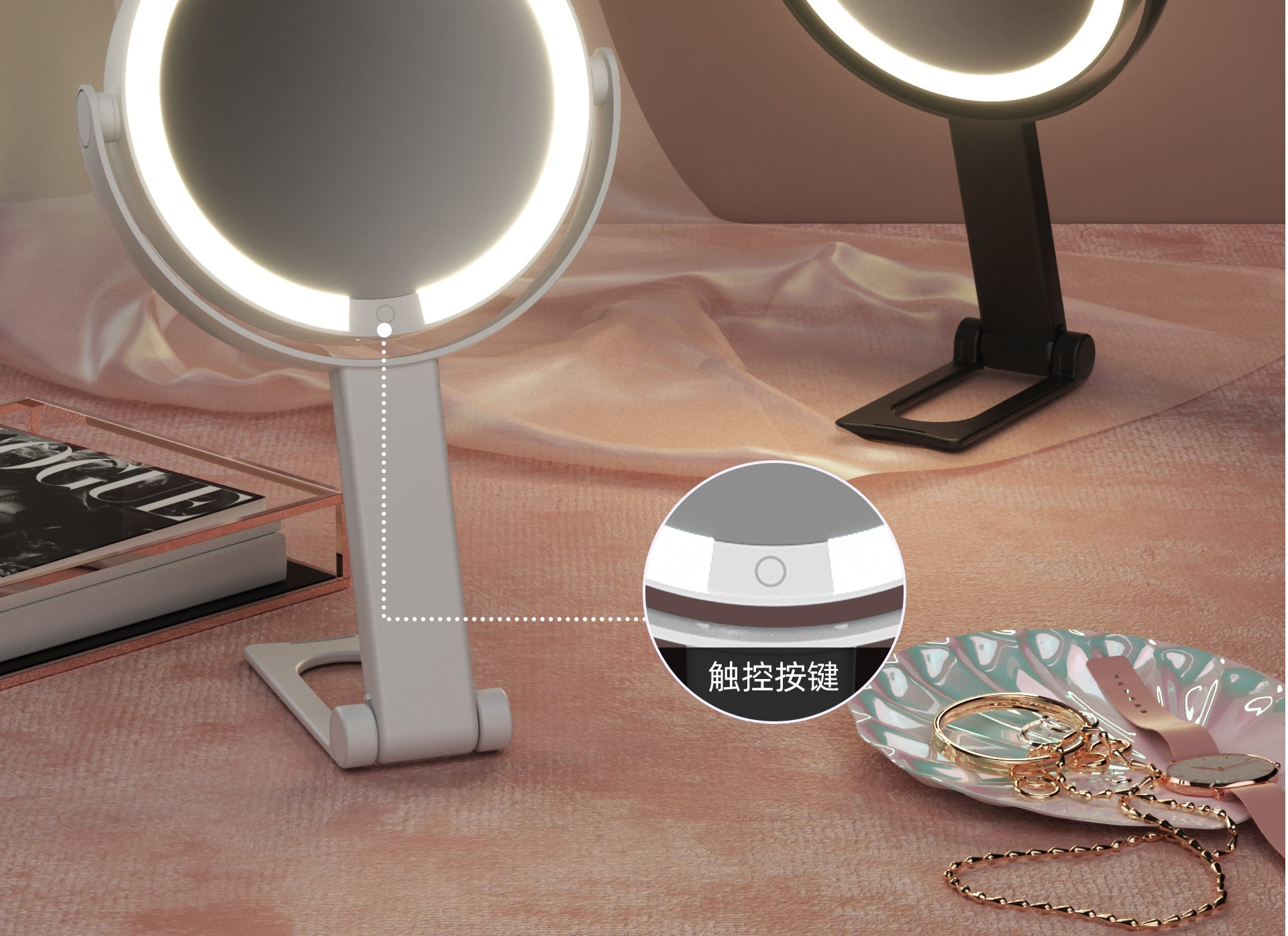 Handheld Double-Sided LED Makeup Mirror with Light 10x Magnifying Mirror
