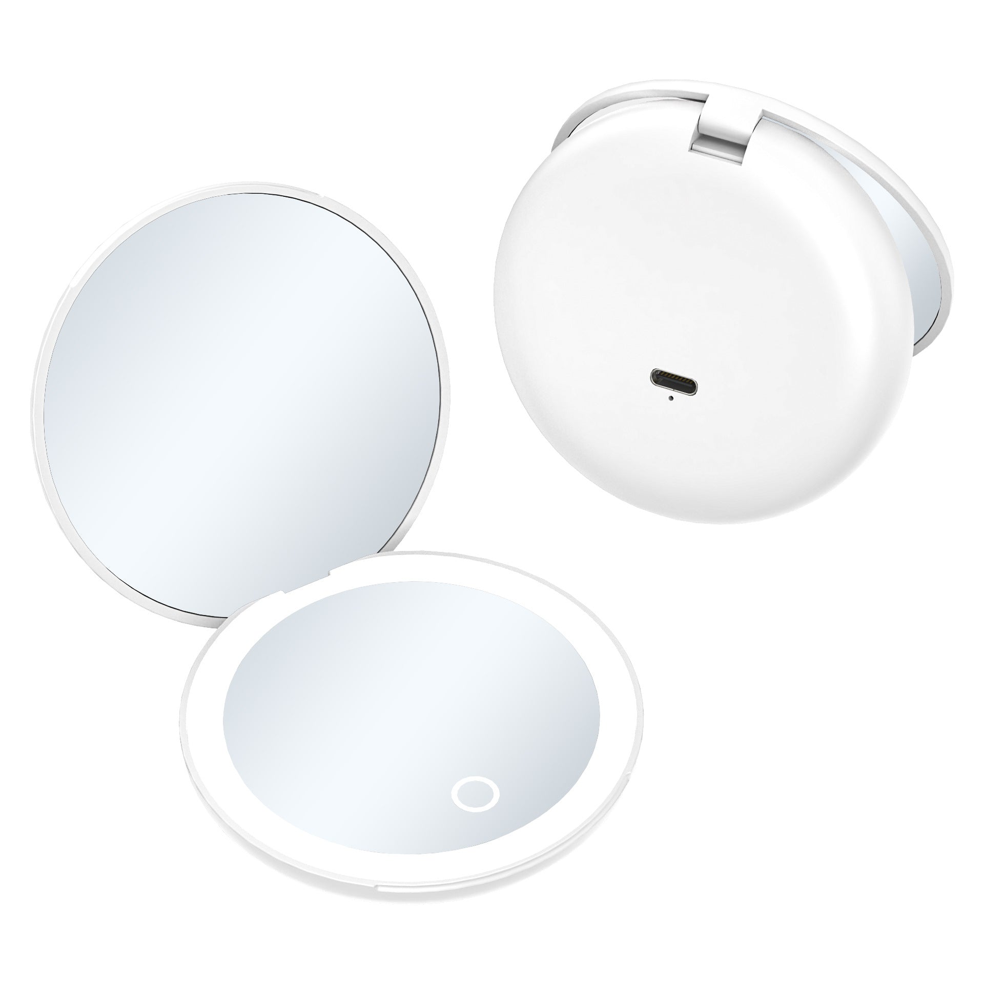 led Cosmetic Mirror Three-Color Luminous Round Portable Folding With Magnetic Suction Rechargeable Gift Small Mirror