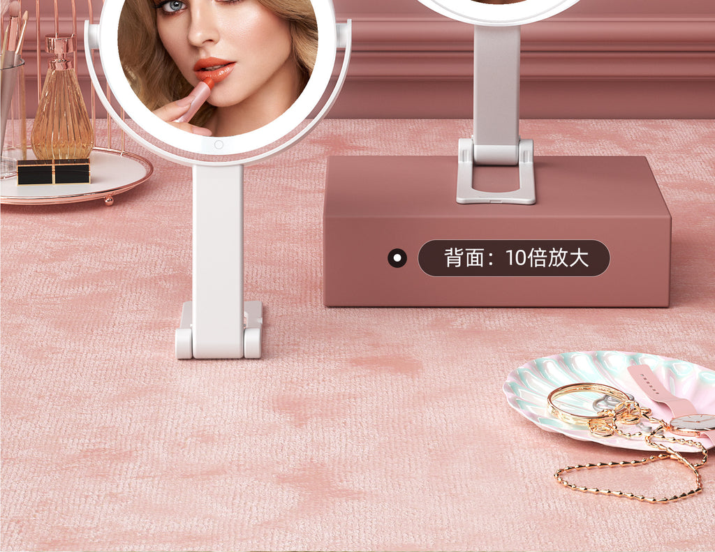 Handheld Double-Sided LED Makeup Mirror with Light 10x Magnifying Mirror