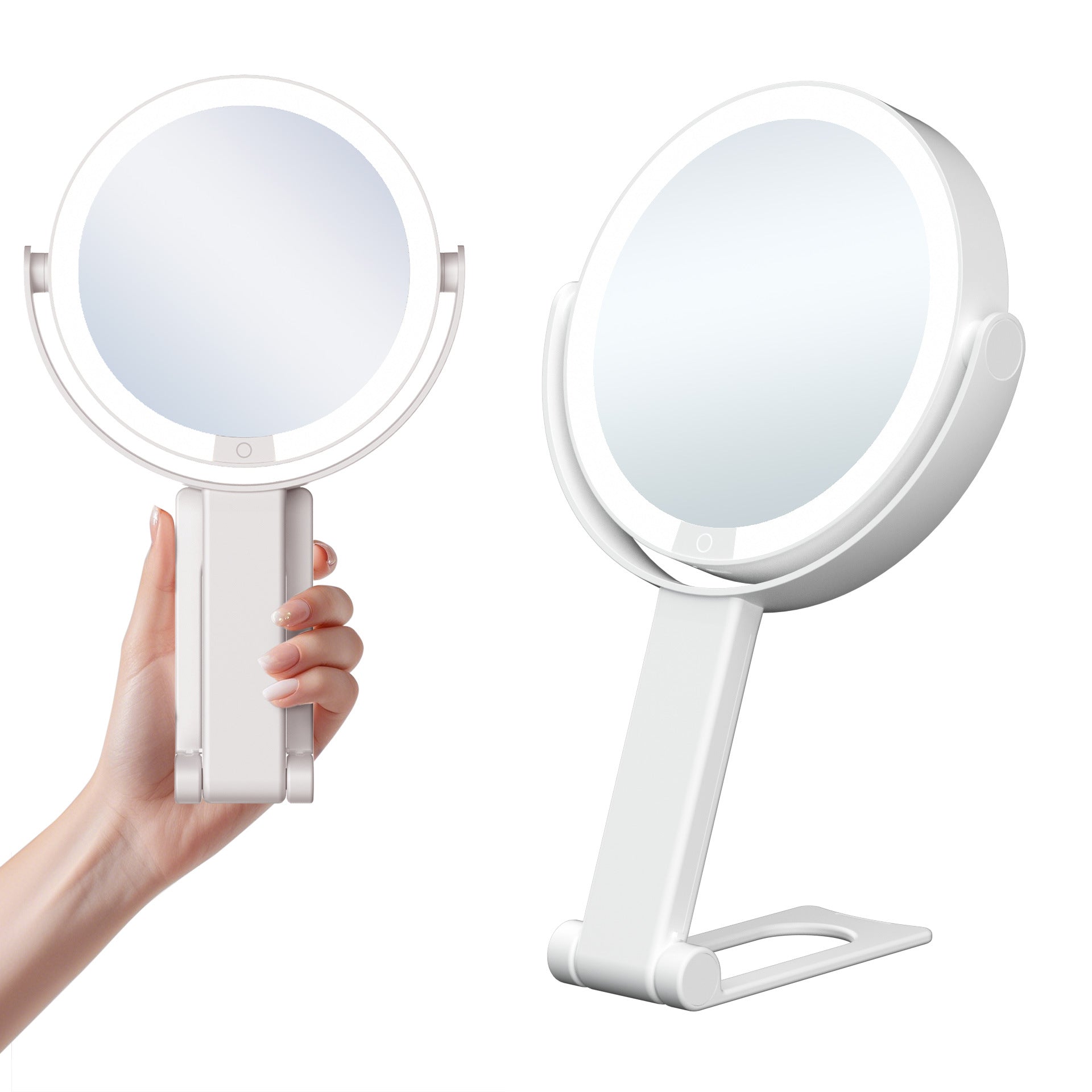 Handheld Double-Sided LED Makeup Mirror with Light 10x Magnifying Mirror